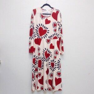Heart Patterned Red and Cream Dress